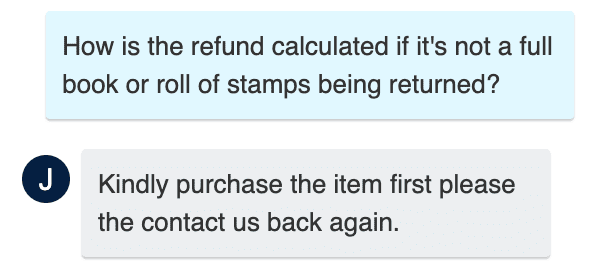 no answer for returning partial books or rolls of stamps